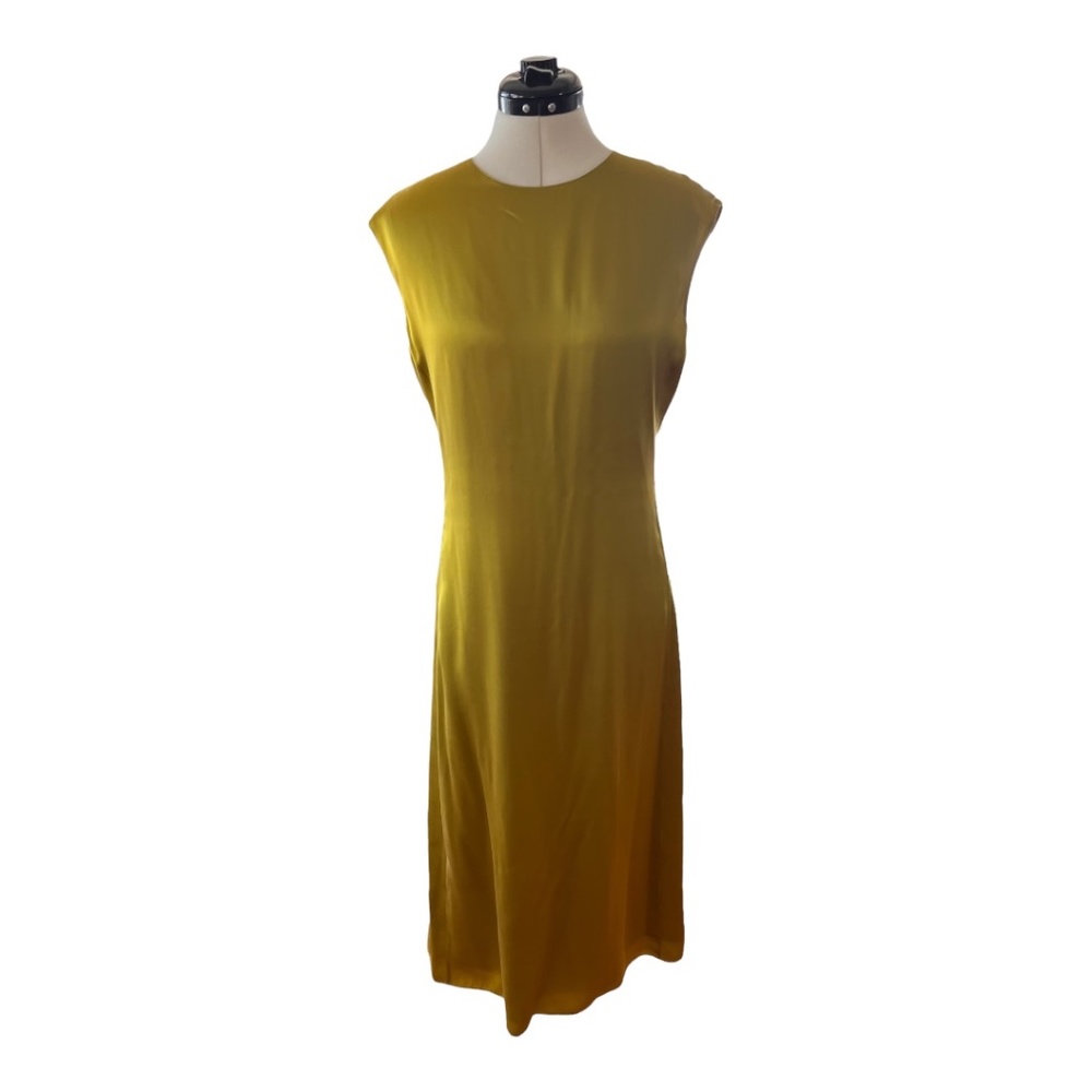 Theory Silk Satin Cap Sleeve MIDI Dress in Citron